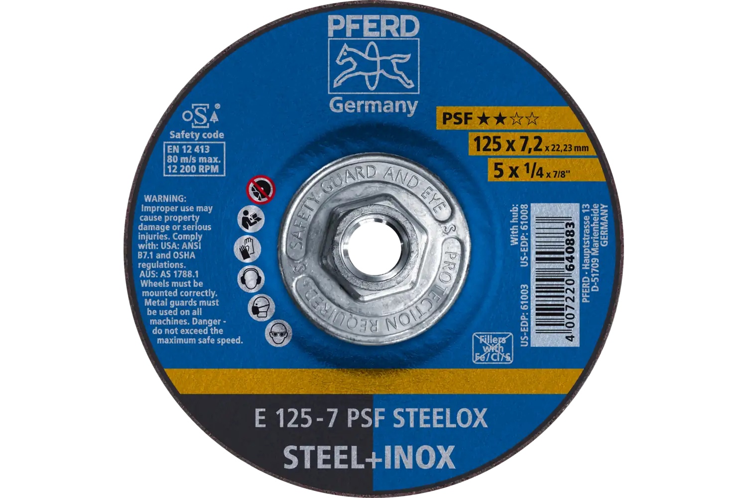 Picture of Pferd Grinding Wheel, 5" X 1/4 X 5/8-11, Psf Steelox, T27, Aluminum Oxide